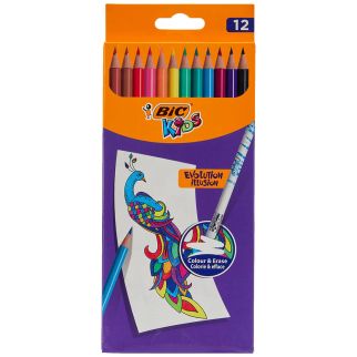 CRAYONS COULEURES ERASABLE BIC KIDS EVOLUTION BOITE DE 12 PCS