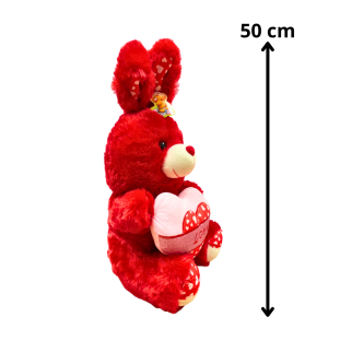 Peluche Lapin rouge avec coeur rose de 50cm