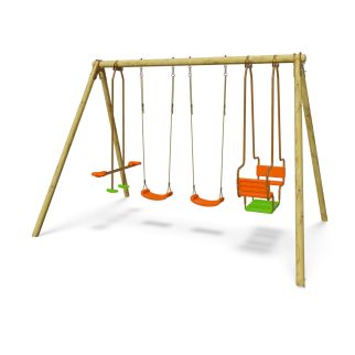 Portique en bois HALI avec 2 balançoires + 1 nacelle + 1 face à face - Trigano